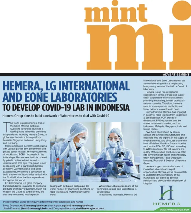 Hemera, LG International and Eone Laboratories to develop a COVID-19 lab in Indonesia