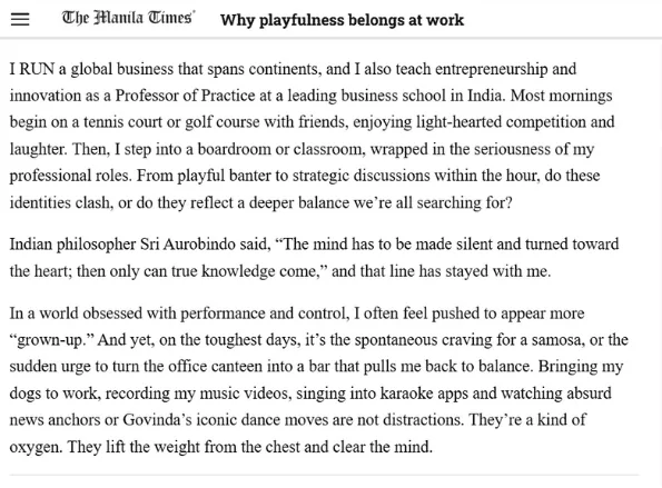 The Manila Times column: Why playfulness belongs at work