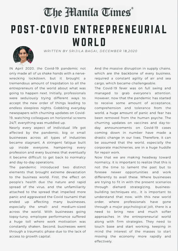 The Manila Times column: Post-covid entrepreneurial world