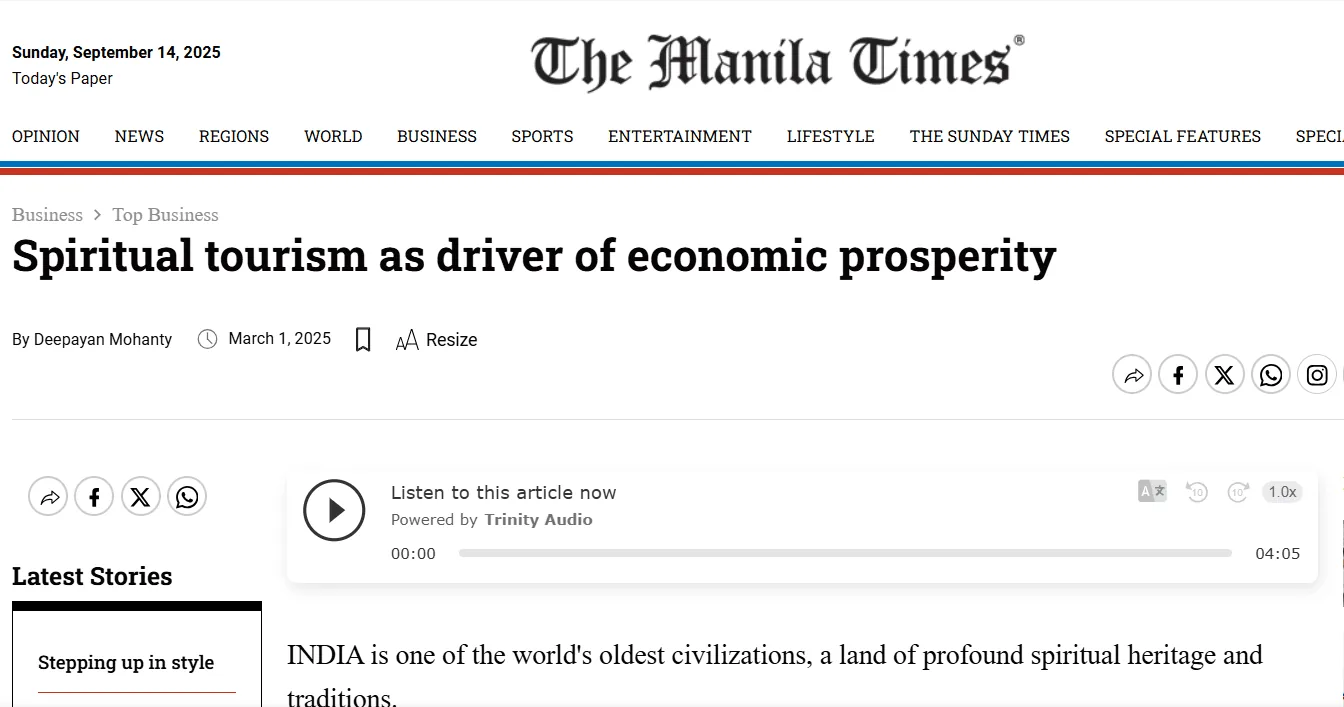 The Manila Times column: Spiritual tourism as driver of economic prosperity