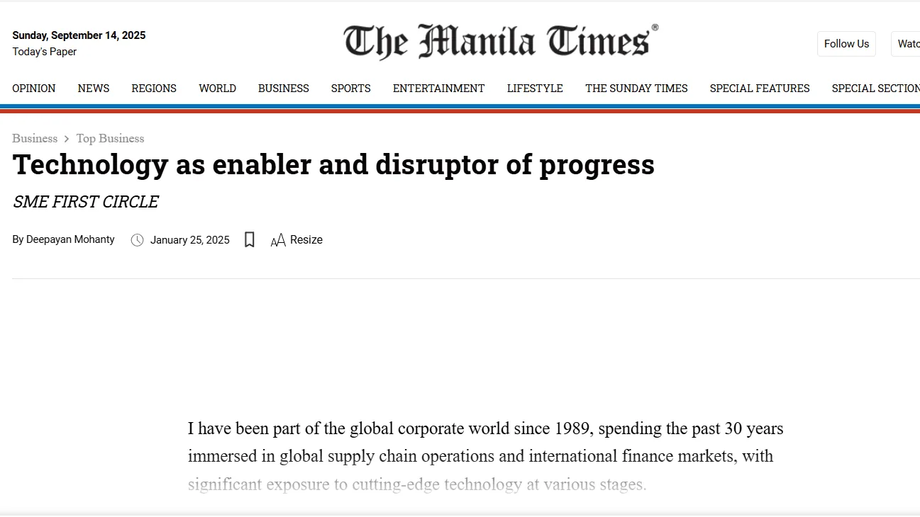 The Manila Times column: Technology as enabler and disruptor of progress
